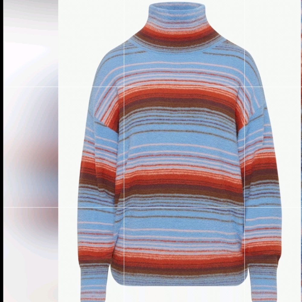 Wilfred Striped Turtleneck Sweater in Sky Blue and Rust